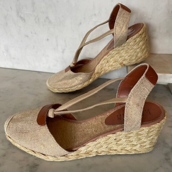 RALPH LAUREN CALA Linen Espadrilles Gold Tan 6B - Picture 1 of 17